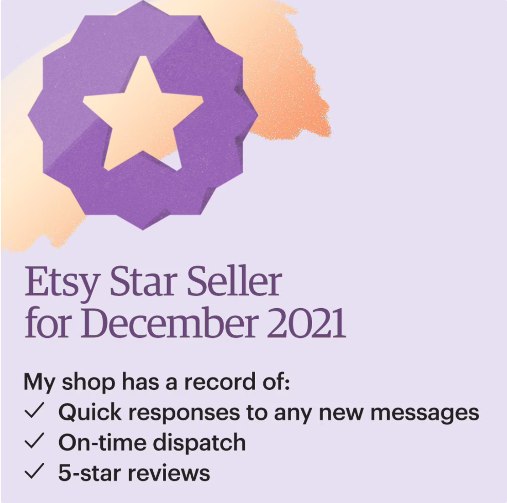 Etsy star seller Dec 2021